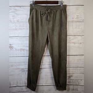 One By Chapter One Olive Green Faux Suede Feeling Casaul Jogger Pants Women SP